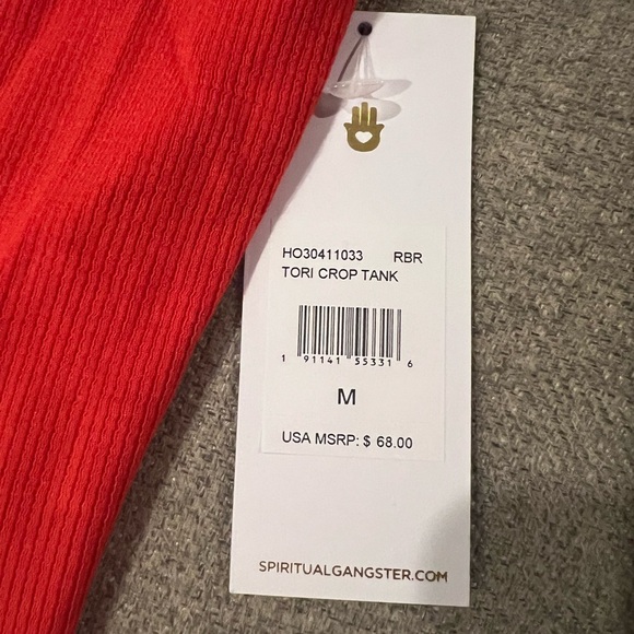 NWT spiritual gangster red cropped tank size small women's with built in bra - Picture 5 of 11